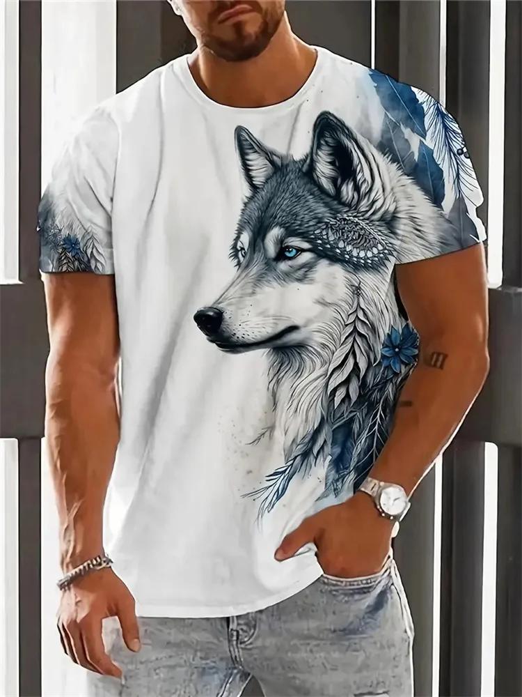 Fashion Street Style Men's Crew Neck T-shirt Fierce Wolf Graphic T Shirts for Men 3d Printed Breathable Tops Summer Casual Tees