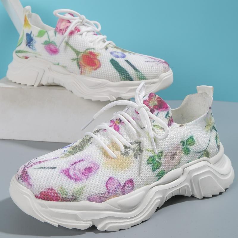 Fashion 2025 Fashion Mesh Printed Sneakers Women Rhinestone Knitted Breathable Flats Shoes Woman Comfort Non-Slip Running Walking Shoes