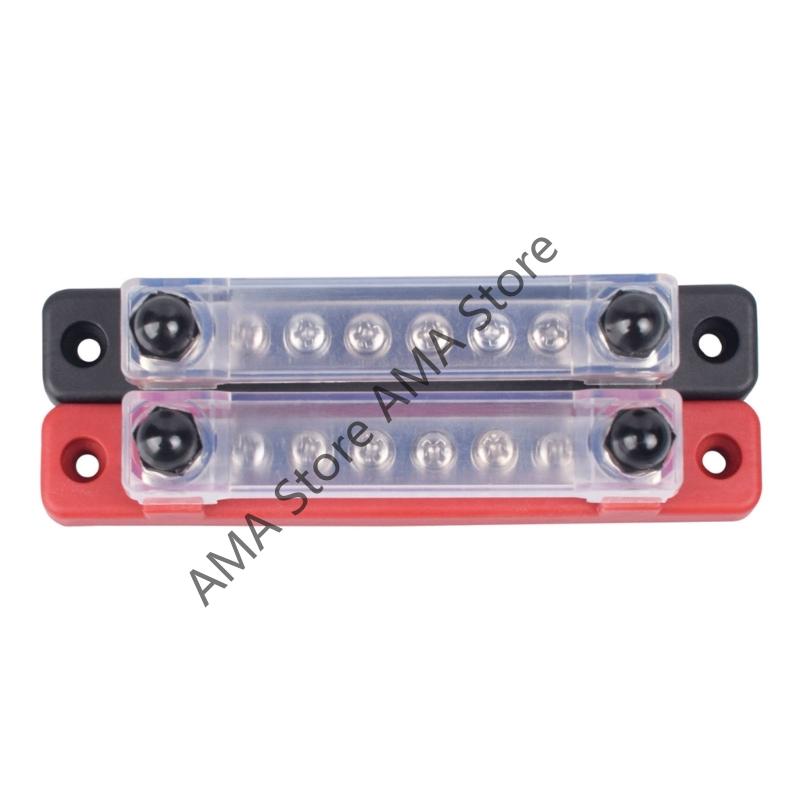 2pcs 6 Way Bus Bar Terminal Block 150A Power Distribution Terminal Block with Cover For Motorhome Boat Marine Battery Power