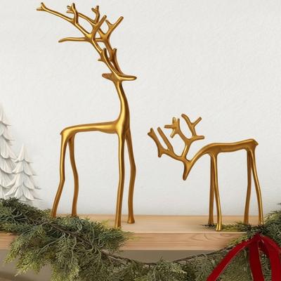 Minimalist Reindeer Statue Artistic Alloy Deer Sculpture Modern Abstract Golden Reindeer Ornament