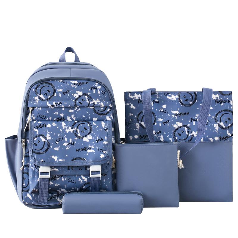 

Комплект из четырех рюкзаков с принтом граффити, школьный рюкзак для учеников средней школы синий