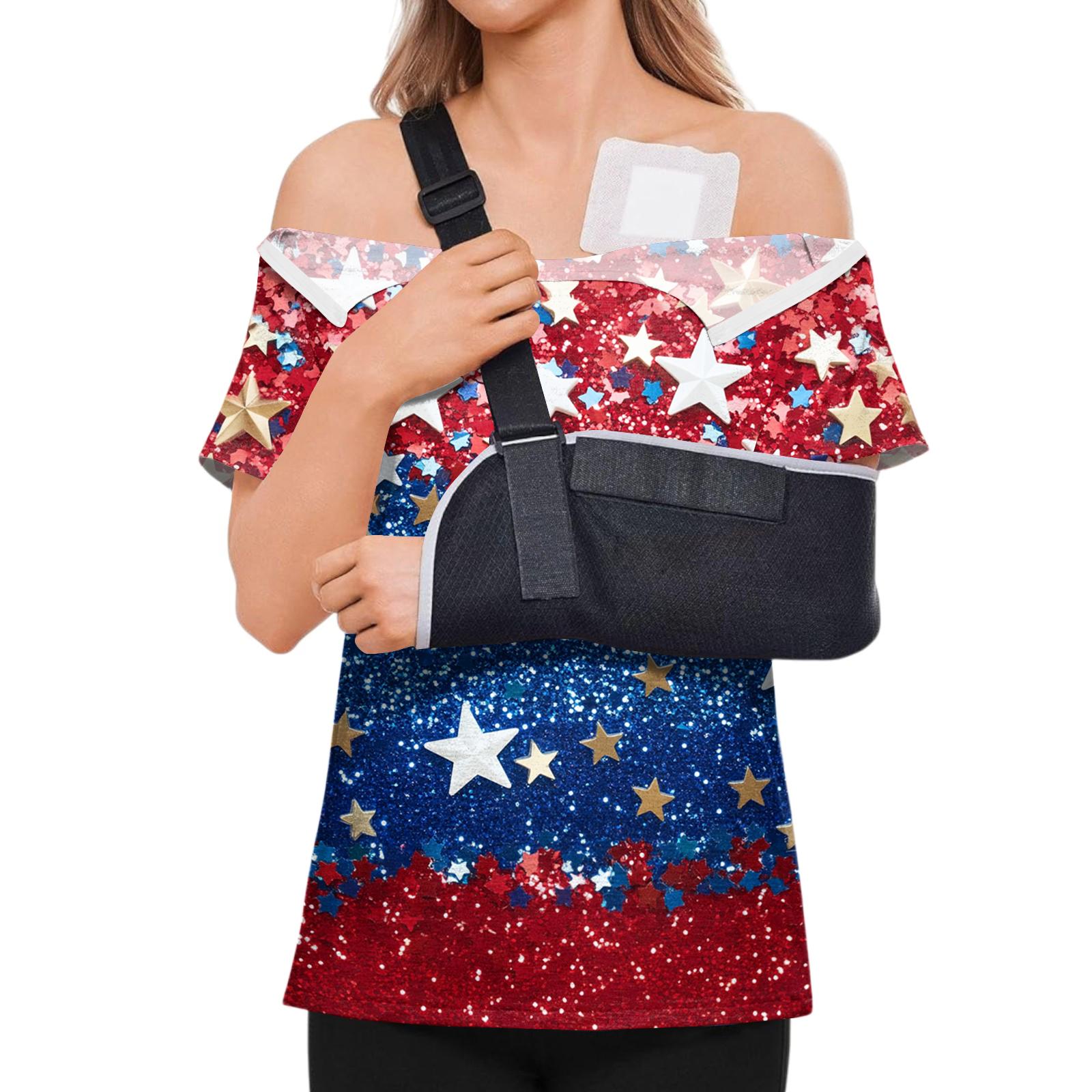 Женская послеоперационная рубашка с коротким рукавом, цветная, с молнией на плече и боковой застежкой. L