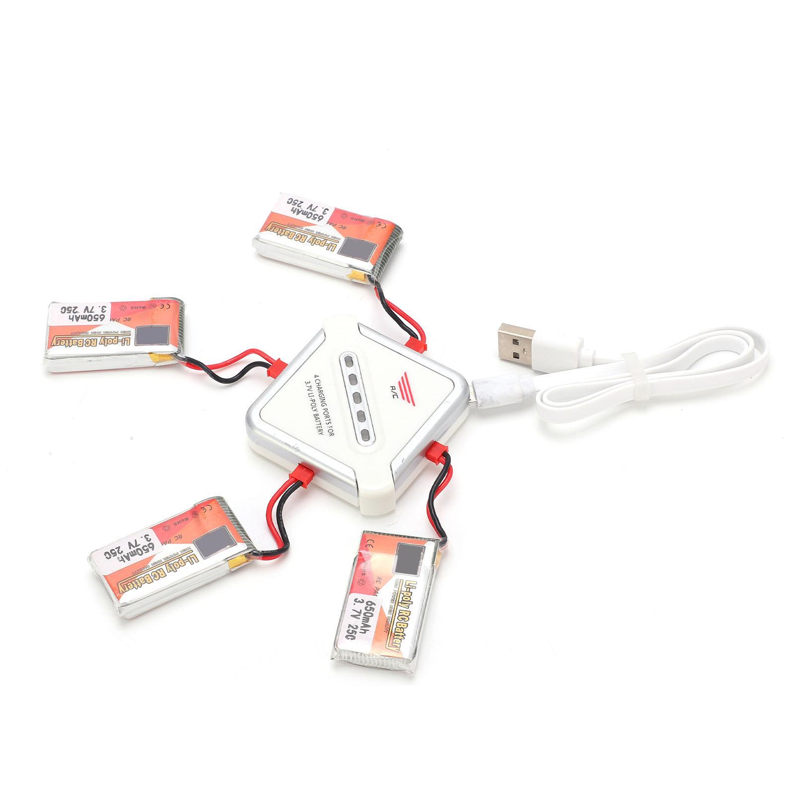 

4 шт. 3.7V 650mAh Акумуляторний ліпо-акумулятор з JST роз ємом та 4в1 Зарядний пристрій для радіокерованих машин