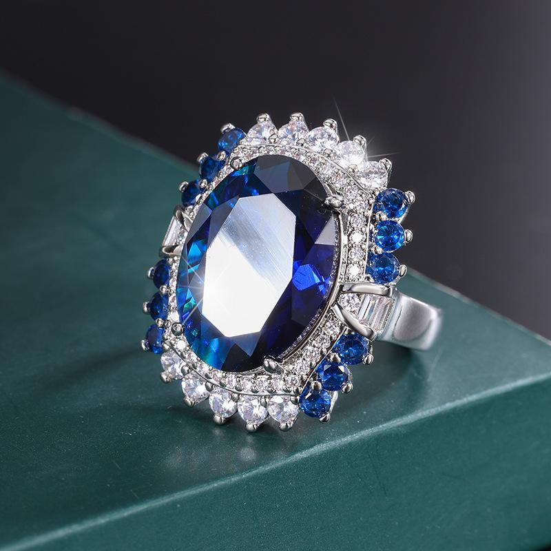 

Jewelry Copper Plated Real Gold Simulation Blue Glass Jewelry Women S Premium Set Main Stone 13 * 18