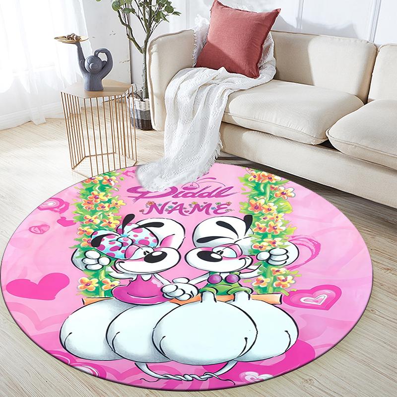 Custom Name,Diddl pattern round rug,Carpet Rug for Living Room Bedroom Playroom ,Non-slip Floor Mat,Holiday Gifts and Birthday Gifts.