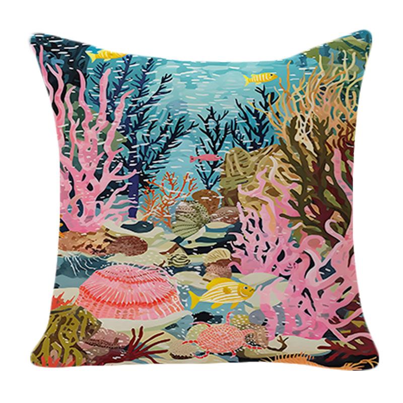 Home Tropical Rainforest Ocean Underwater World Super Soft Velvet Printed Pillow Cover Sofa Cushion Car Lumbar Pillow Home