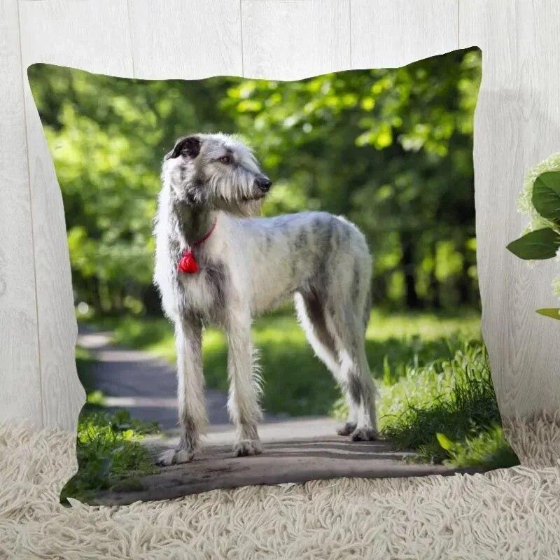 Irish Wolfhound Pillowcase Modern Home Bedroom Living Room Sofa Cushion Cover 45x45cm Peach Skin Pillowcase