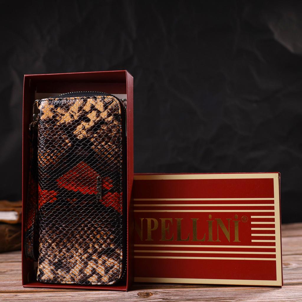 Original Wallet for Women Made of Genuine Textured Leather with Snake Embossing CANPELLINI 21722 Multicolored