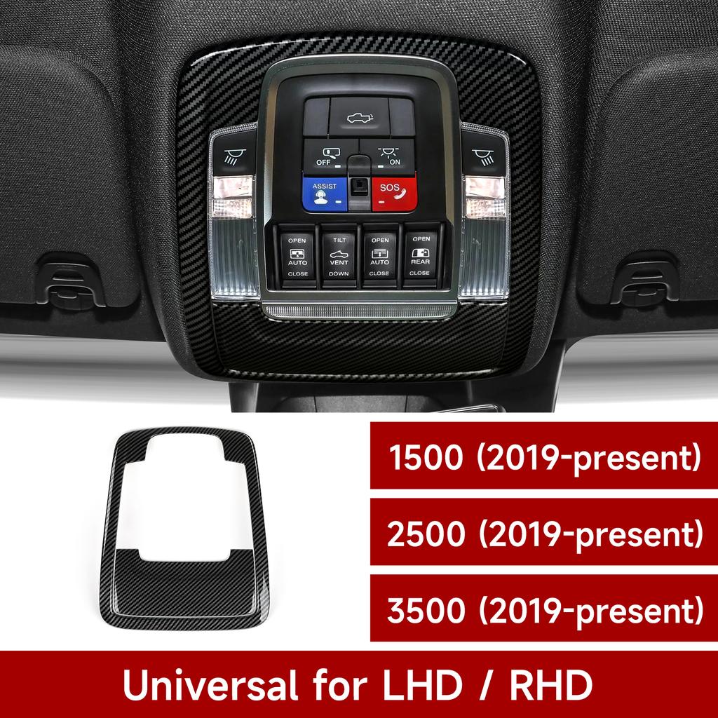 UAL3 For Dodge RAM 1500 2500 3500 2019-2026 Car Reading Lamp Frame Panel Carbon Fiber Interior Sticker ABS Trim Accessories