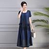 Mother Middle-aged Summer Cotton and Linen Dress Plus Size 100kg Loose Casual Linen Long Skirt Over The Knee