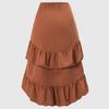Women Spring Fall High Waist Gathered Bodycon Skirt with Ruffle Hem & Draped Detail