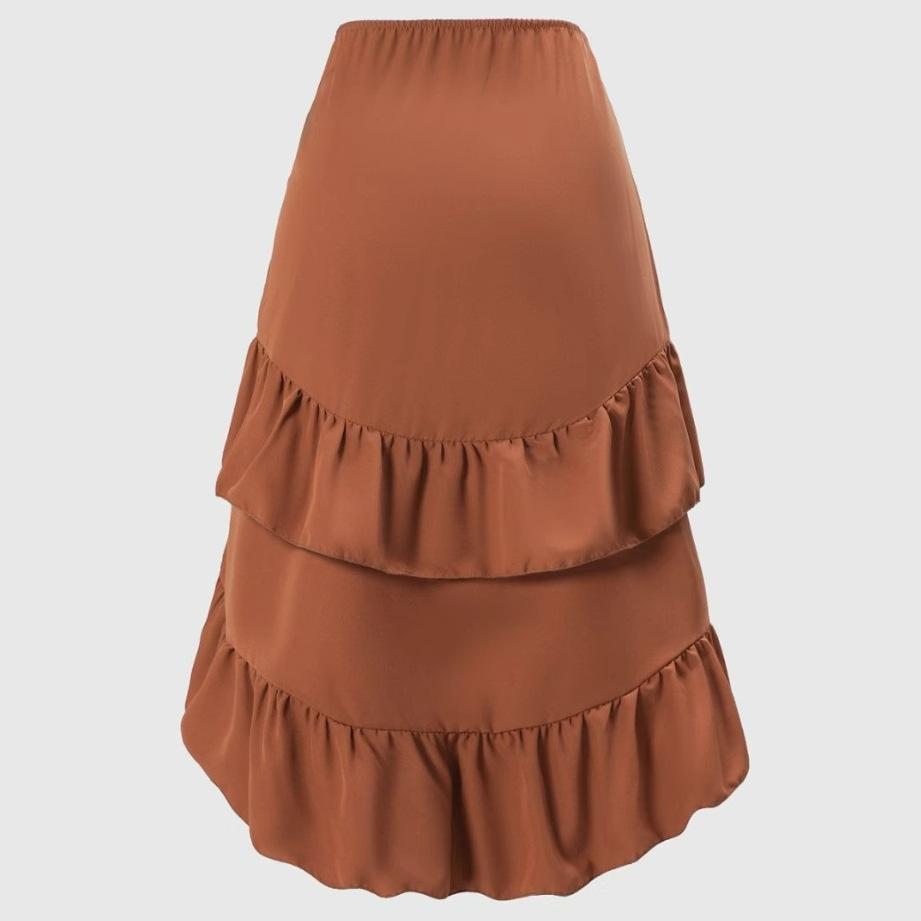 Women Spring Fall High Waist Gathered Bodycon Skirt with Ruffle Hem & Draped Detail