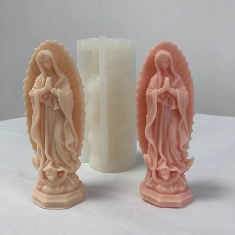 1PC 3D Virgin Mary Candle Silicone Mold DIY Western Portrait Crafts Plaster Resin Cement Mould Handmade Soap Making Home Art