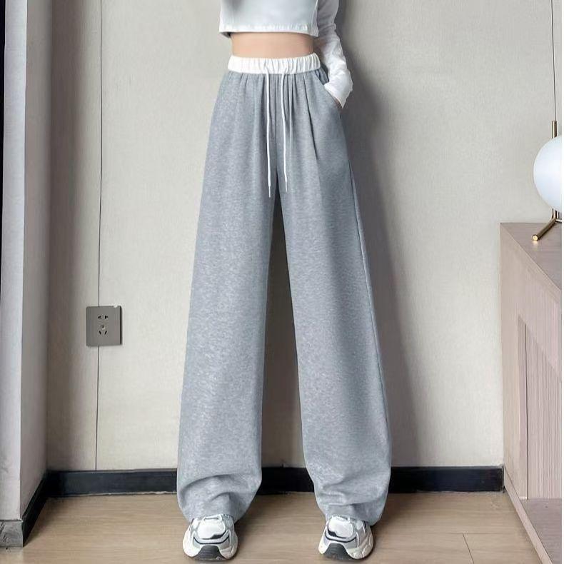Women's Color-Block Drawstring Sweatpants: New Style for Spring, Autumn & Winter; Elastic Waist, Loose Fit, Wide-Leg.