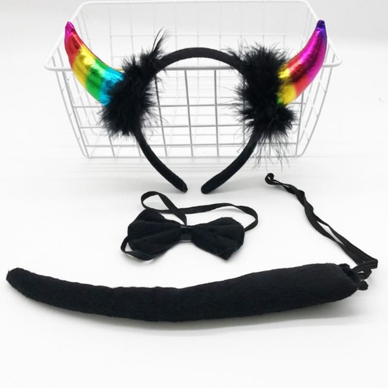 Devil Costume Kits Halloween Party Prop Devil Ears Headband Bow Tie Tail Set Cosplays Performances Prop for Women Kids