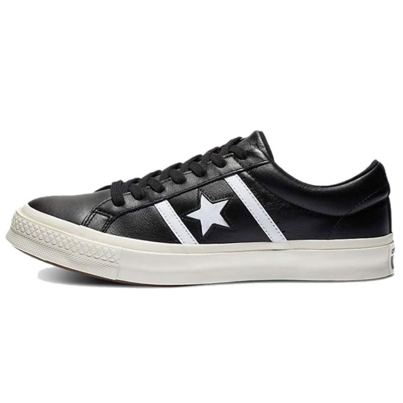 Converse One Star Leather Retro Casual Non-slip and Abrasion Resistant Low-Top Board Shoes Unisex Black and White