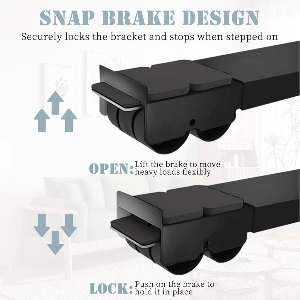 Adjustable Heavy Duty Appliance Rollers, Furniture Moving Roller Wheels with Brake, Washing Machine Wheels Load Bearing 660lbs for Refrigerators