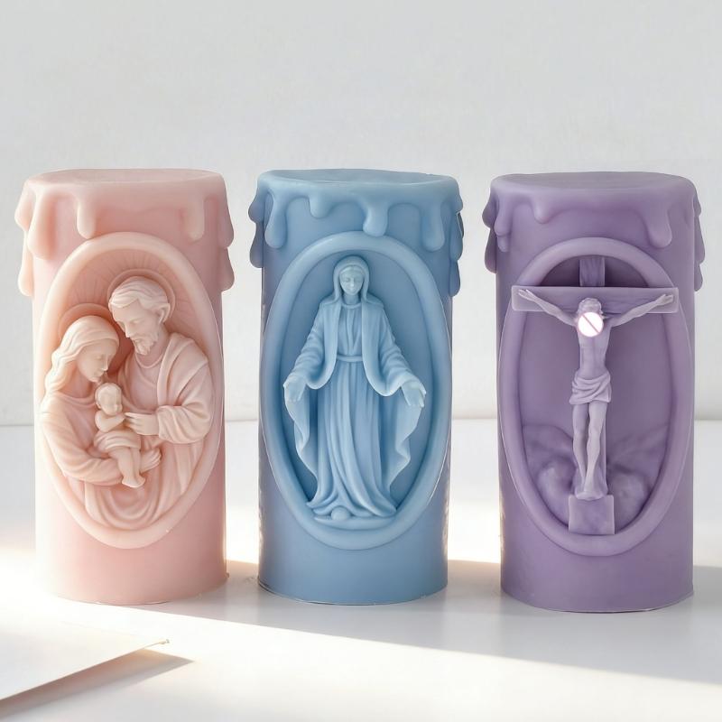 Nativity Embossed Silicone Mold Cylinder Candle Silicone Mould Heat Resistant For Resin Casting and Making Candle Soap