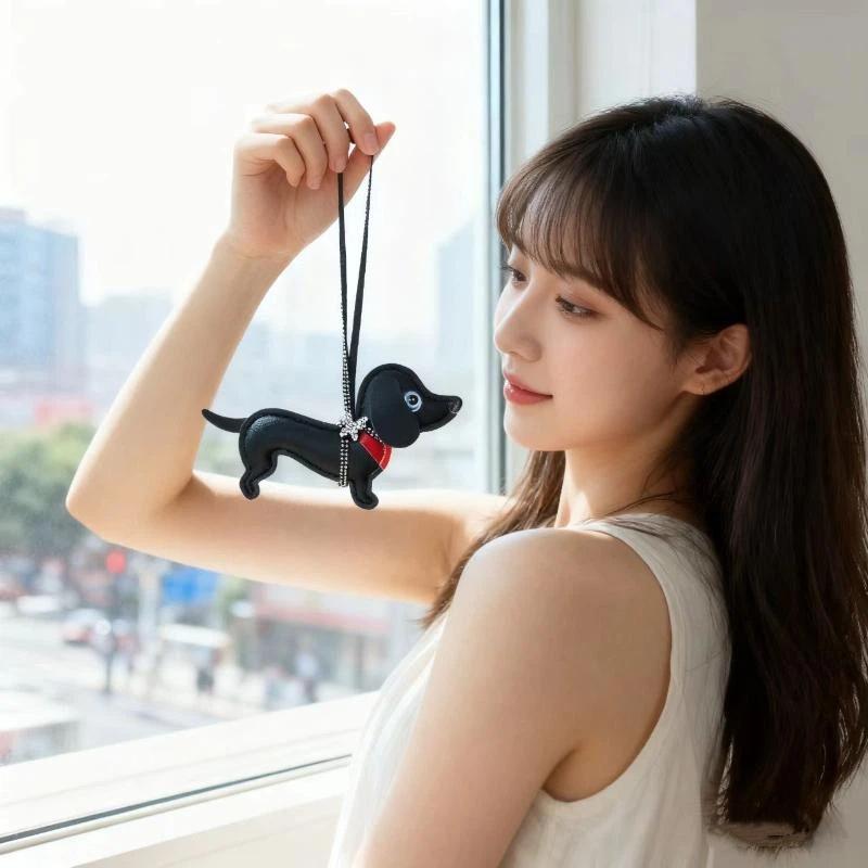 Dachshund Dog Keychain Fashion Pu Leather Dog Keychains For Women Bag Pendant Jewelry