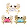 Women Brooch Sparkling Rhinestones Blue Shell Small Crab Shape Lapel Pin Suits Coats Bags Scarves Badge Versatile Accessory
