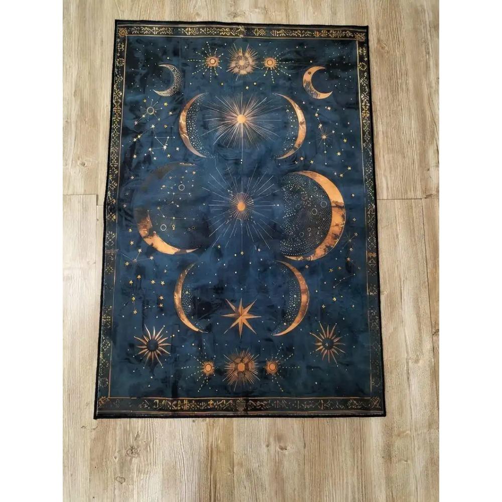 Starry Night Sky Moon and Stars Pattern Rug Celestial Decor Carpet Elegant Bedroom Living Room Floor Mat with Cosmic Design