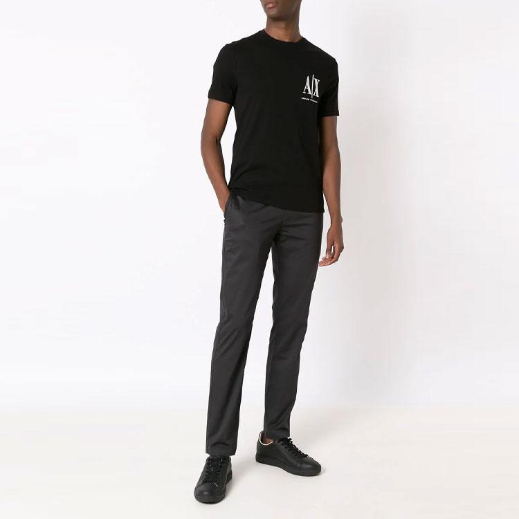 Armani Exchange Solid Color Logo Embroidered Short Sleeve T-Shirt Men Tops Black 8NZTPH-ZJH4Z-1200