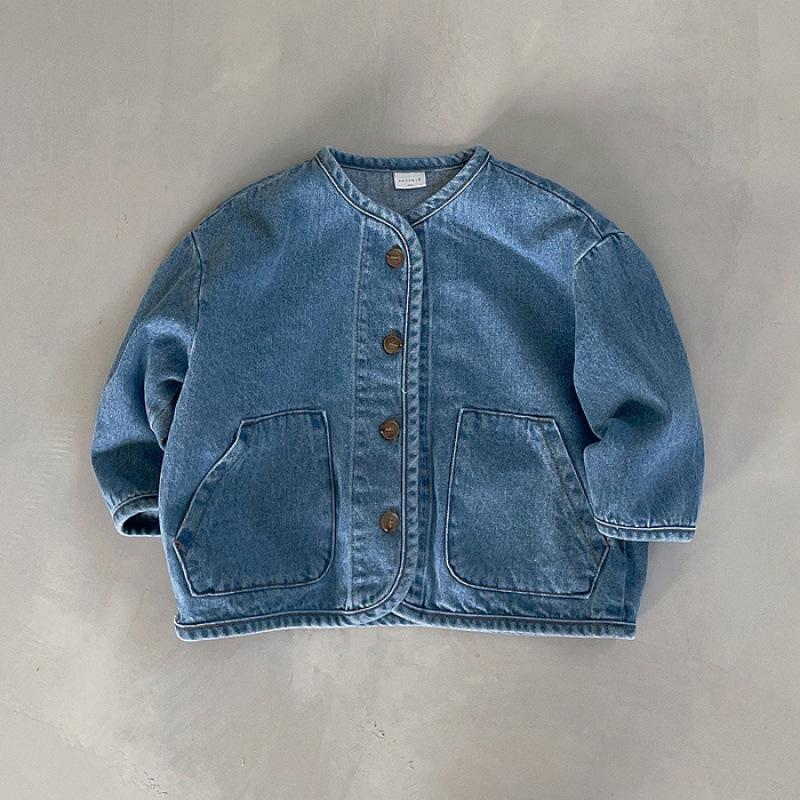 Jaqueta Jeans Corta-vento de Gola Redonda Infantil para Primavera e Outono Jaqueta Casual com Botões para Crianças Pequenas e Médias