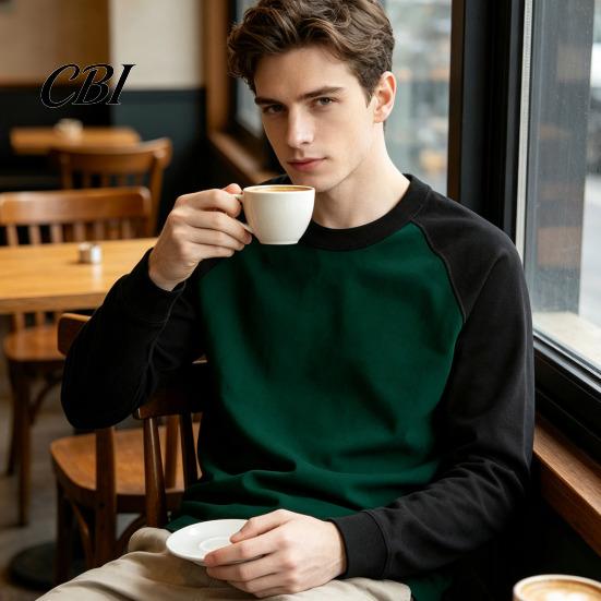 Men Raglan Block Shirt Shirt, Long Sleeve Crew Neck T-shirt, Warm Layering Tees for Casual Pullover Base Layer Autumn Winter Regular Fit