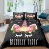 Cartoon Unicorn Duvet Cover Twin King Smiling Eyelash Rainbow Bedding Set For Kids Girls Microfiber Magical Animal Quilt Cover