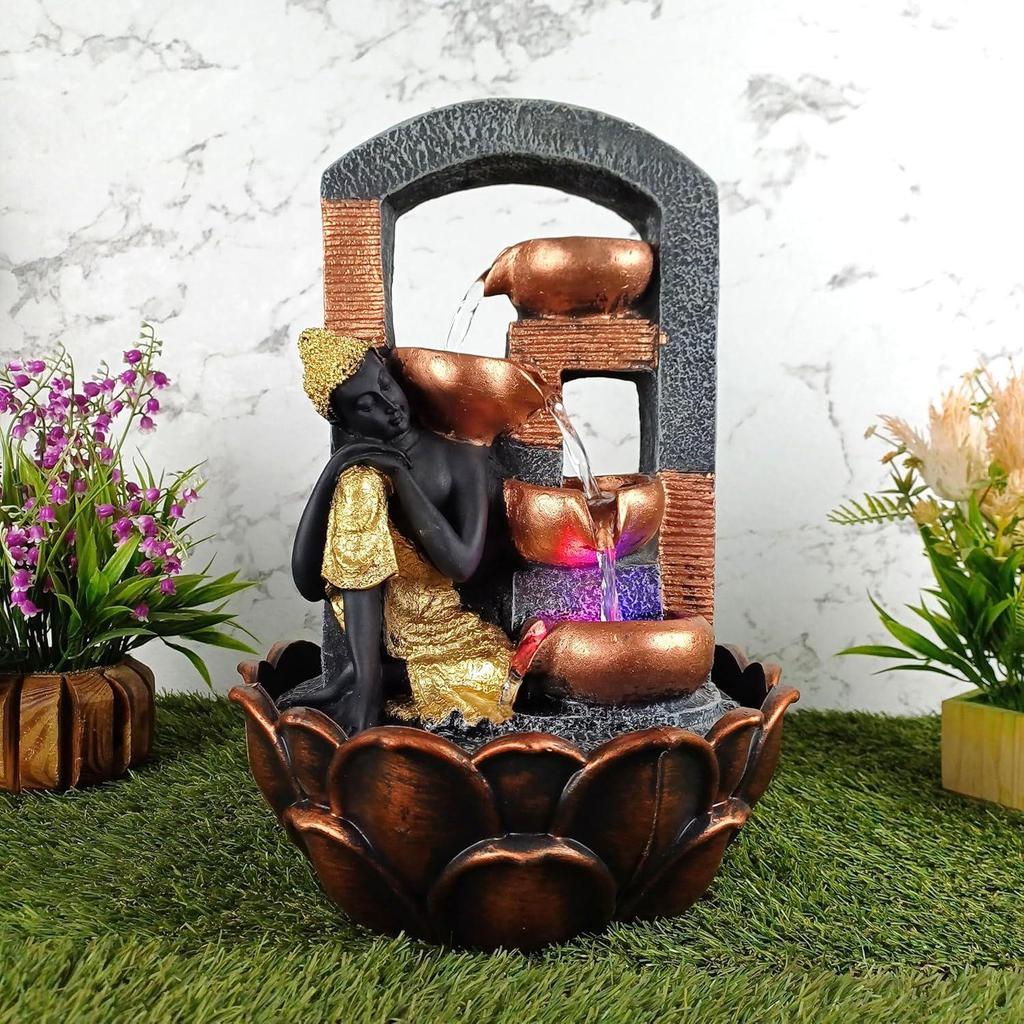 Nirvana Buddha 4 Step Table Top Water Fountain with RGB LED Light for Home Décor/Gift/Vastu/Pooja/Reception/House Warming