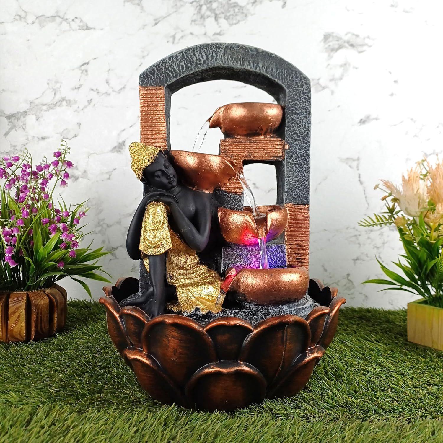 

Nirvana Buddha 4 Step Table Top Water Fountain with RGB LED Light for Home Décor/Gift/Vastu/Pooja/Reception/House Warming