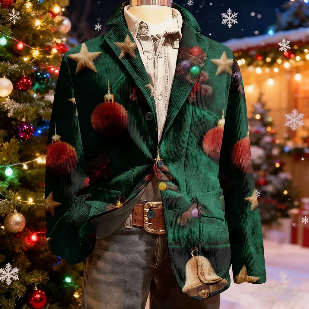 Herren Hässlicher Weihnachten Kord Warmtaschen Anzugjacke Strickjacke Herren Freizeitanzug