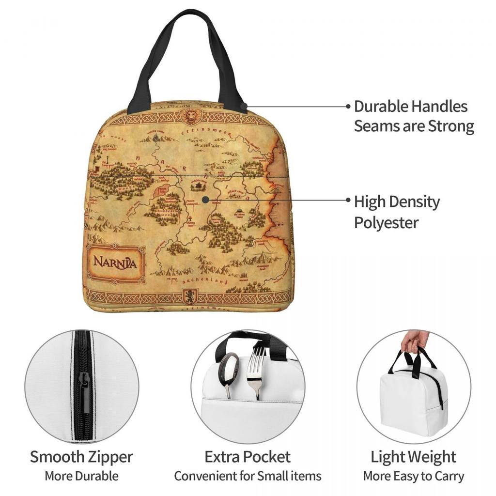 Map Of Narnia Insulated Lunch Bag for Women Office Cooler Thermal Food Box Tote Portable Lunch Boxes Container