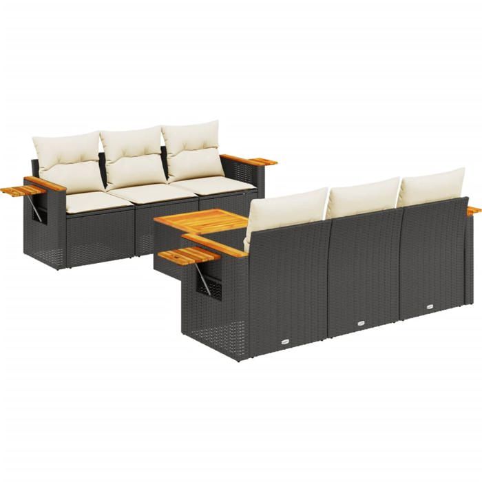 VidaXL Salon de Jardin avec Coussins 7 pcs, Canapés de Terrasse, Ensemble de Meubles de Patio, Mobilier d'Extérieur, Noir 3259032