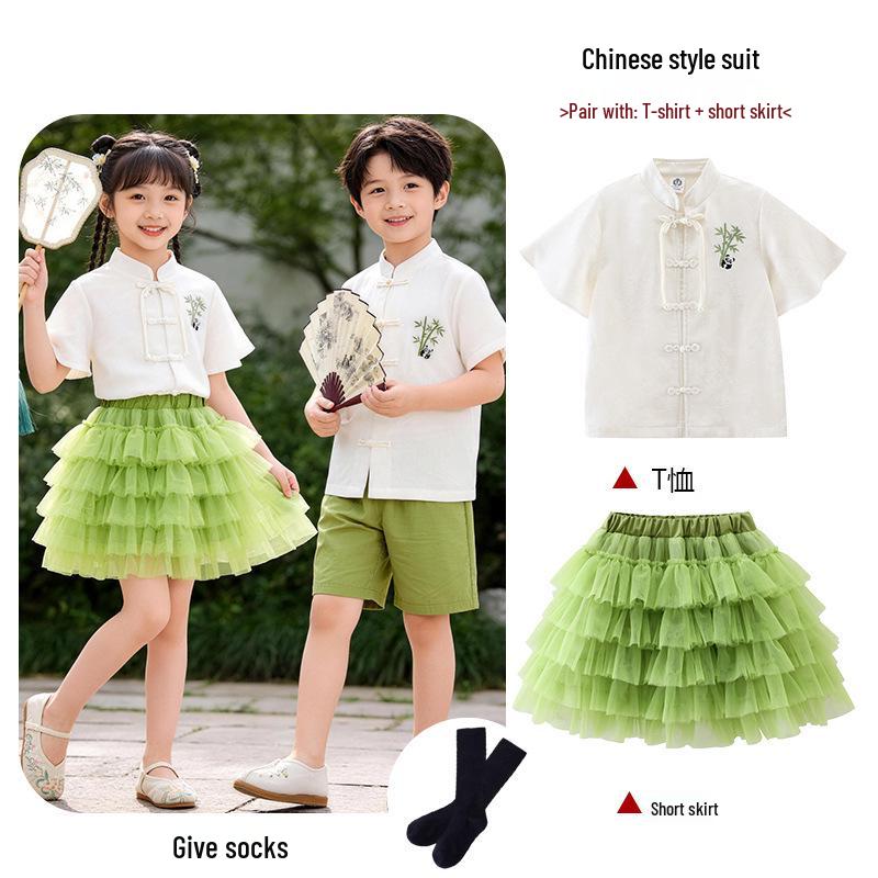 Mädchen-Puffrock Hanfu-Set - Chinesisches Stil-Performance-Kostüm für Kinderchor & Rezitation