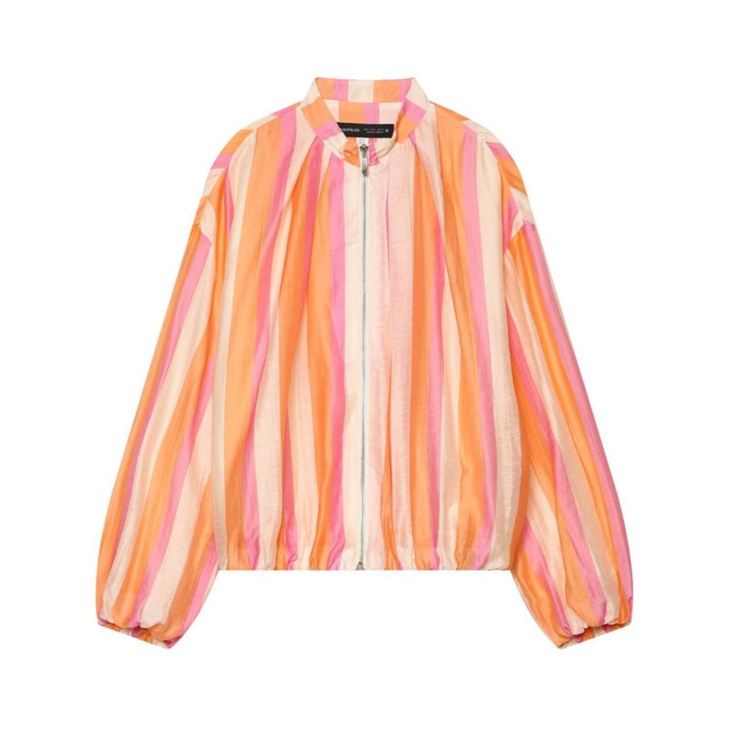 Women's Striped Bomber Jacket, Loose Fit Long Sleeve Stand Collar Pilot Jacket