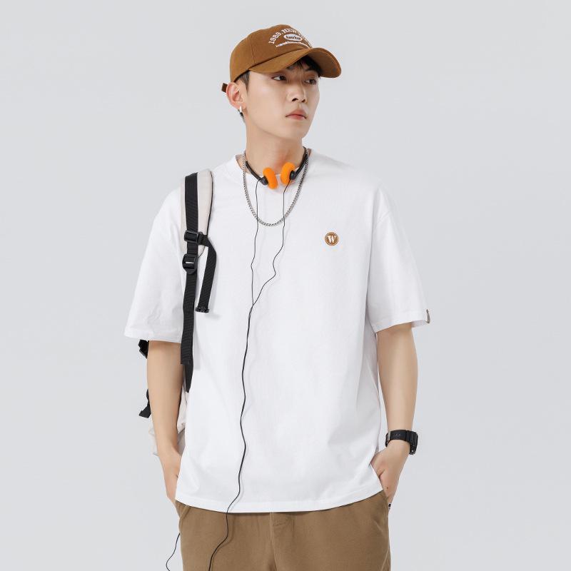 

Мужская летняя футболка Kunhai Pengyun из плотного хлопка - повседневная с коротким рукавом и простой вышивкой L белый