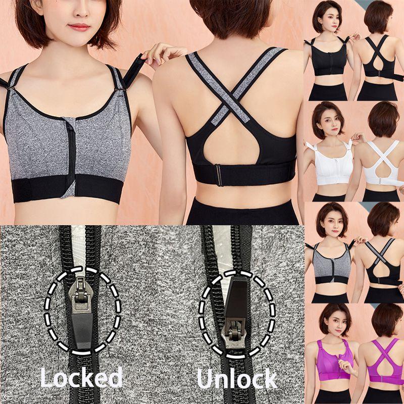 Soutien-gorge de sport rembourré sans coutures pour femme à impact élevé avec fermeture éclair sur le devant et bretelles réglables