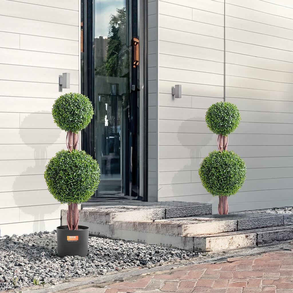 VEVOR Künstlicher Buchsbaum-Formschnittbaum, 36 Zoll hoch (2 Stücke), Doppelkugel-Kunstbäume