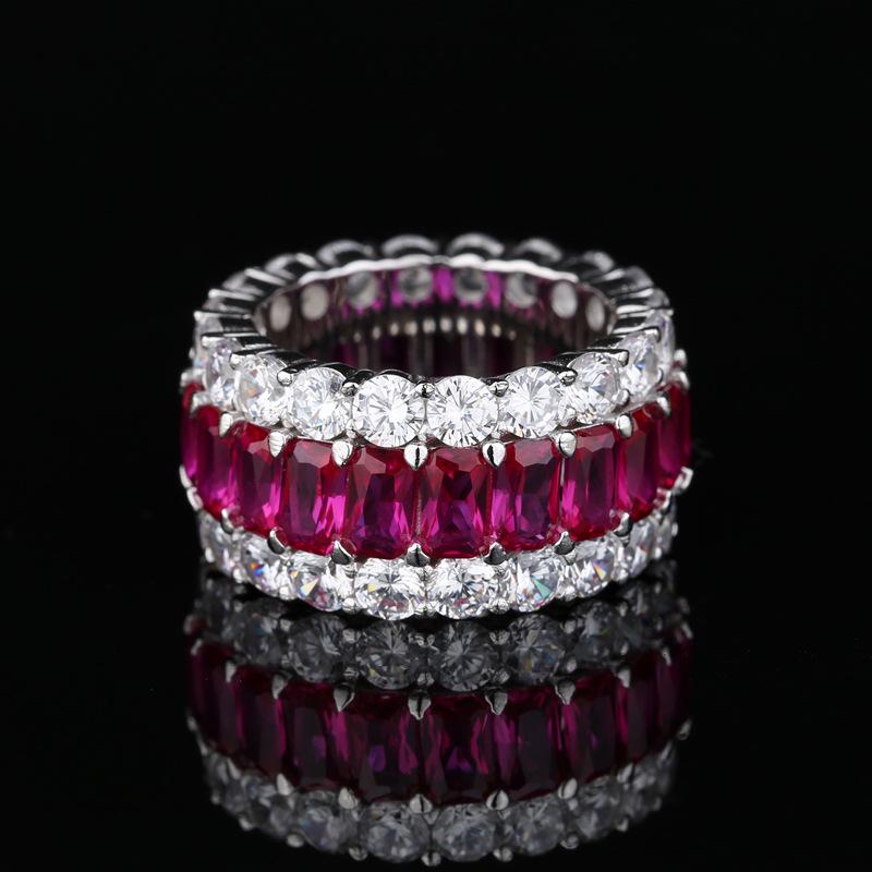 Mujing High-End Simulated Diamond Gemstone Ring for Women - Micro-paved Zircon.