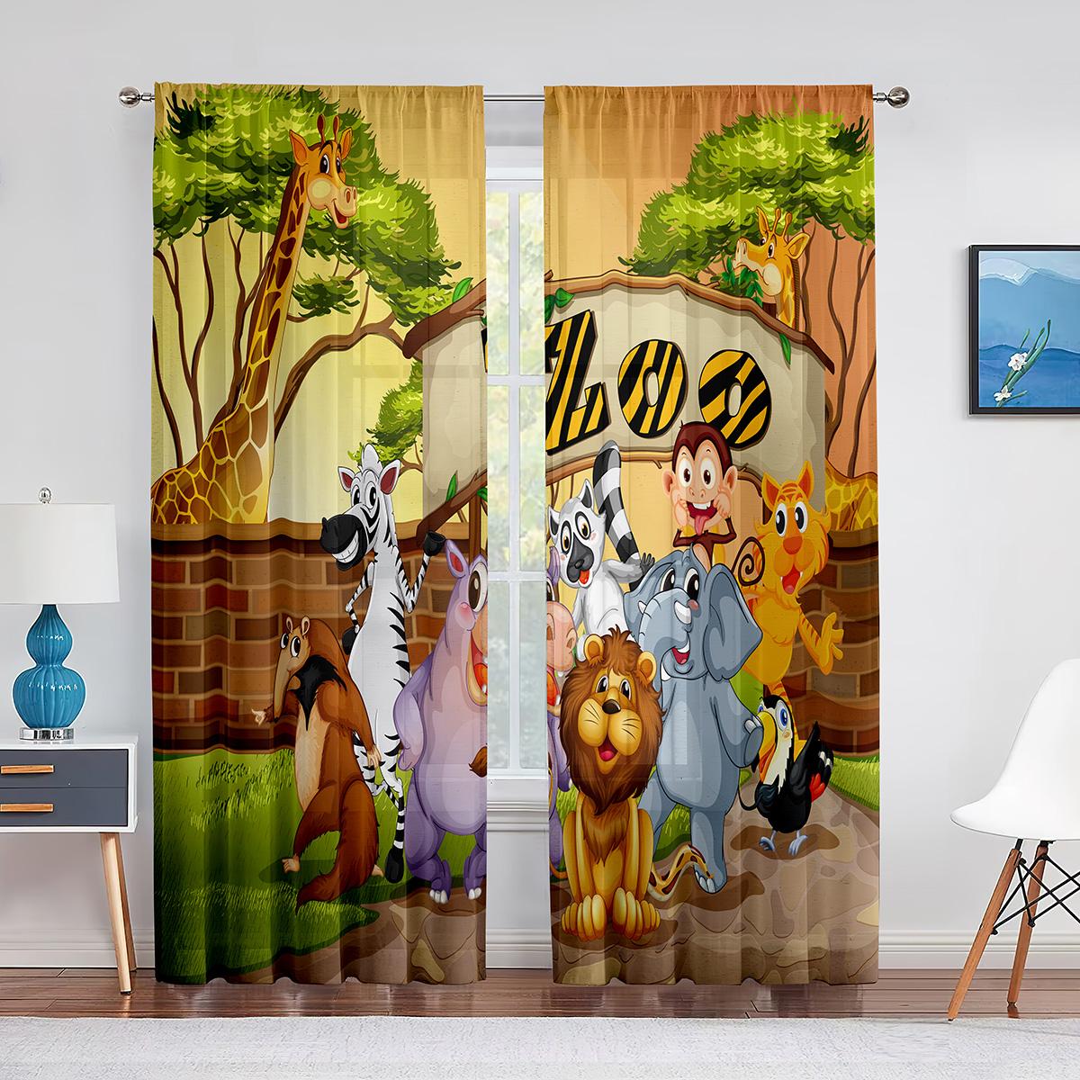 Мультяшный зоопарк тема оконные тюль занавески животные дикая природа тигр панда — фото 13