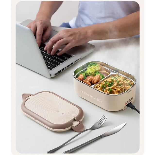 EU US Plug Electric Heated Lunch Box Meal Food Heater 220V 110V 1L Travel Outdoor Work Food Warmer Container Stainless Steel Set