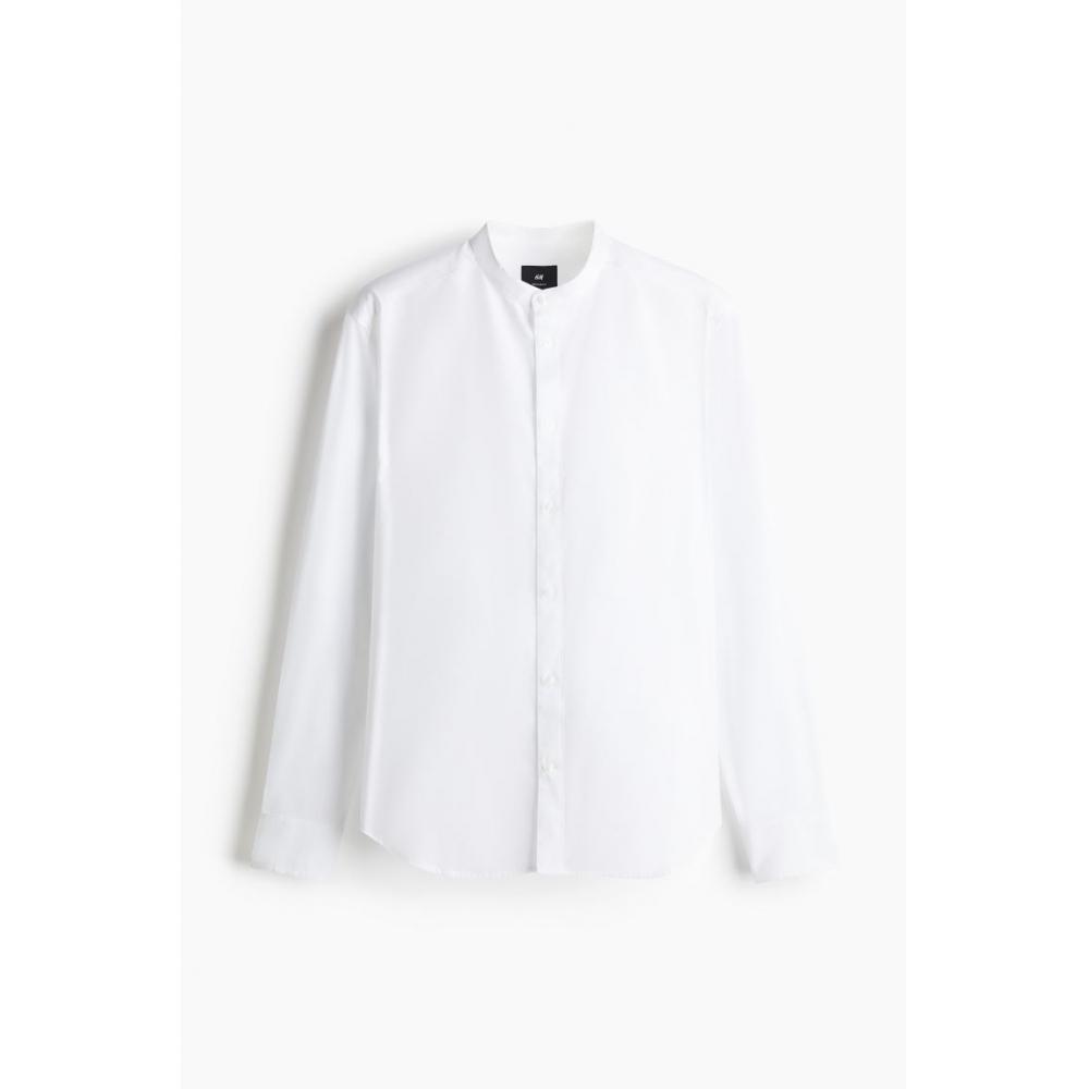 H M Regular Fit Stand Collar sHirt wHite