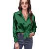 Women Shirt Lapel Long Sleeve Smooth Satin Shirt Tops Solid Color Loose Fit Casual Shirt Office Lady Shirt Daily Wear