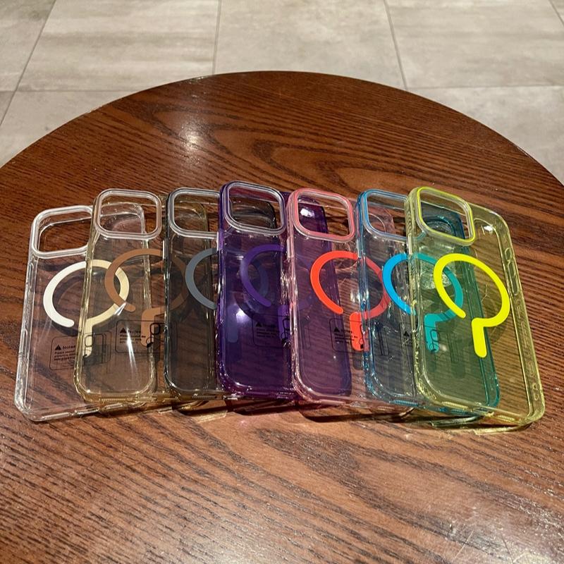 Luxury Clear Color Magnetic Case For Iphone 13 11 12 16 15 14 Plus 16 Pro Max Metal Button Shockproof Magsafe Transparent Cover