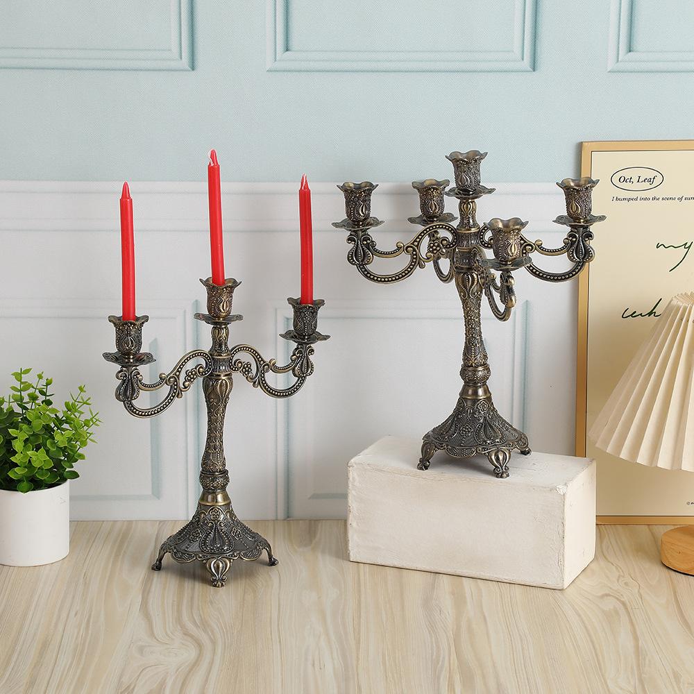 5 Arm Metal Candelabra Vintage Zinc Alloy Candle Holder for Wedding Dining Table Fireplace Wedding Party Home Decoration
