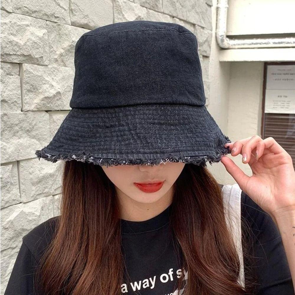 Denim Bucket Hat Cotton Reversible Fisherman Hat Fashion Summer Sun Hat