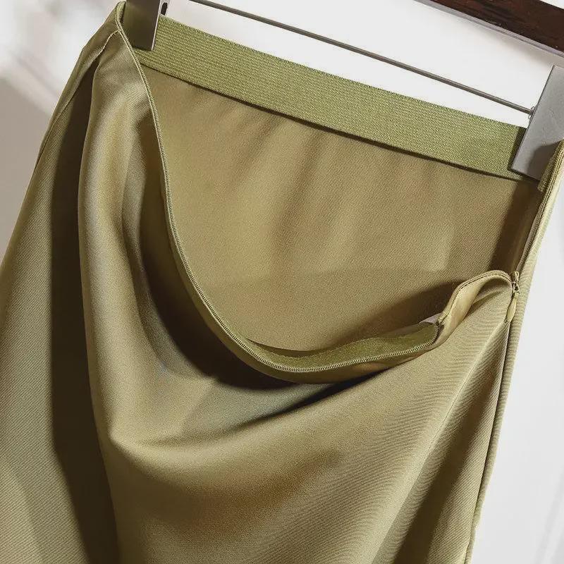 Elegant champagnefarget imitasjonssateng A-linjeskjørt for vår og høst 2024