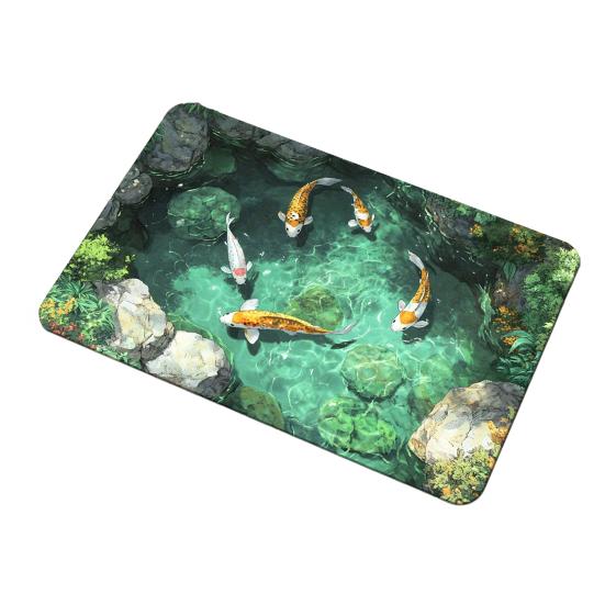 

3D Pond Floor Mat Diatomaceous Earth Realistic Water Pit Fish Rug Absorbent Non-Slip Bathroom Rug for Entrance Kitchen Living Room 60cm G