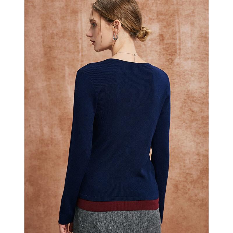 Wudao French Color Block Faux Two-Piece Knit Sweater